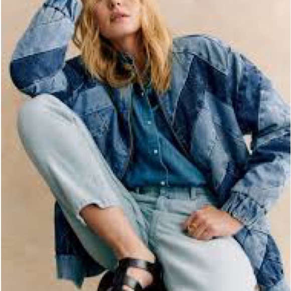 Sézane Rony denim patchwork bomber jacket - Picture 2 of 5